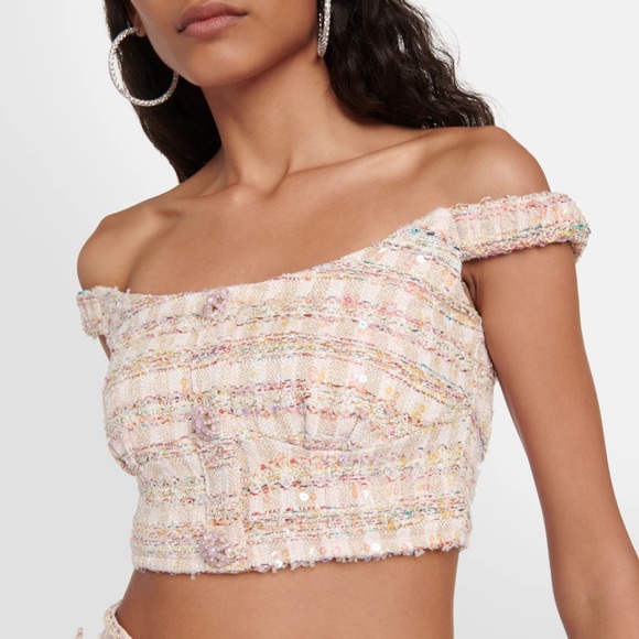 SELF-PORTRAIT Sequined bouclé crop top new with Tags! - Picture 1 of 12